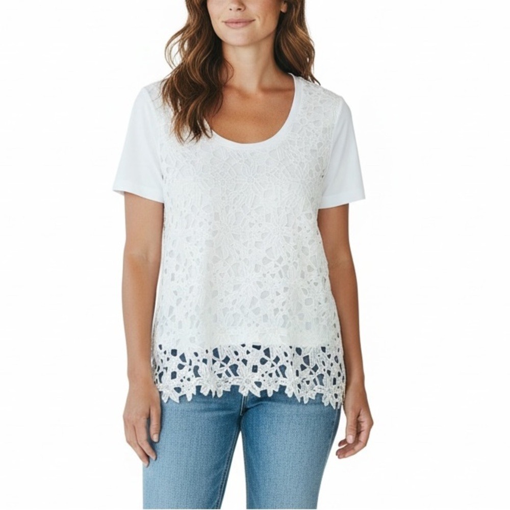 J.Crew Lace‎ Front T-Shirt Women Medium White